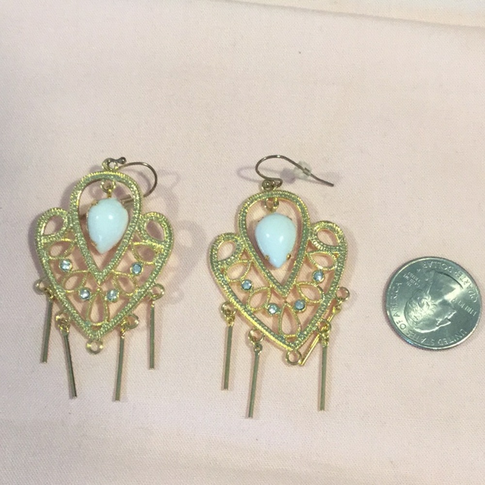 Goldtone ,Dangle ,Rhinestones , White Stone - Picture 3 of 3